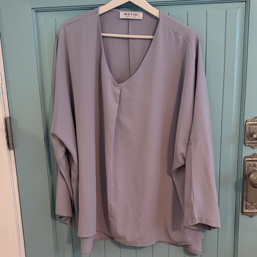 Gray V-Neck Relaxed Blouse